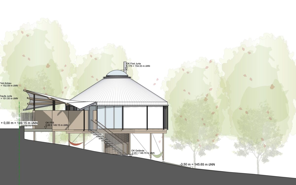 150622 Gelnhausen Jurte Waldorfkindergarten Gelnhausen Ansicht West 150622 Gelnhausen Jurte Waldorfkindergarten Gelnhausen Ansicht West