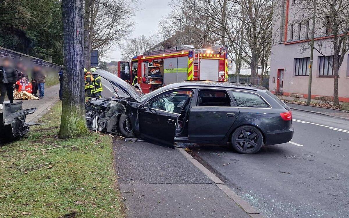 230123 HU Unfall Baum Feuerwehr Hanau 230123 HU Unfall Baum Feuerwehr Hanau