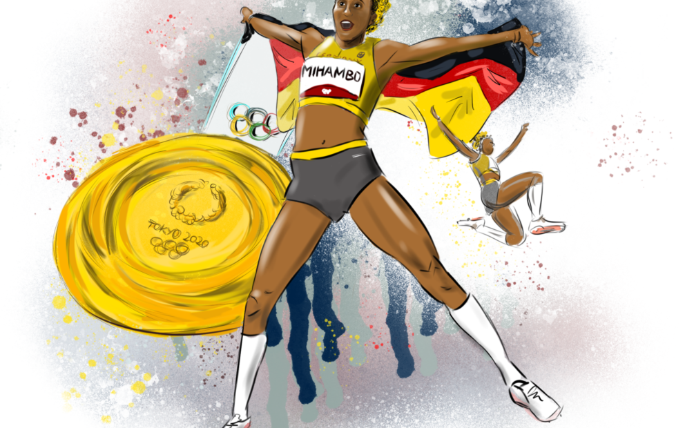 171221 Hanau Olympiasiegerin Malaika Mihambo signiert Illustration des Hanauers Holger Kliem 1 171221 Hanau Olympiasiegerin Malaika Mihambo signiert Illustration des Hanauers Holger Kliem 1